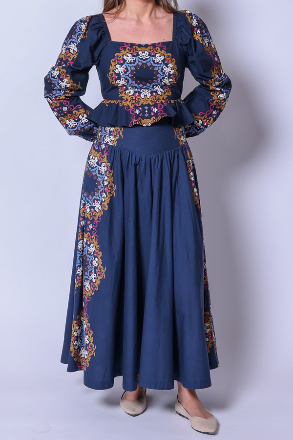 Gray Esmeralda Ankle Skirt in Venezia Blue Maxi Skirt
