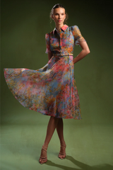 Dark Slate Gray Marcel Organza Shirt Dress in Whisper Blue Zen in Bloom Formal Dress