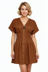 White Smoke Chanelle Short Sleeve Linen Mini Dress Mini Dress