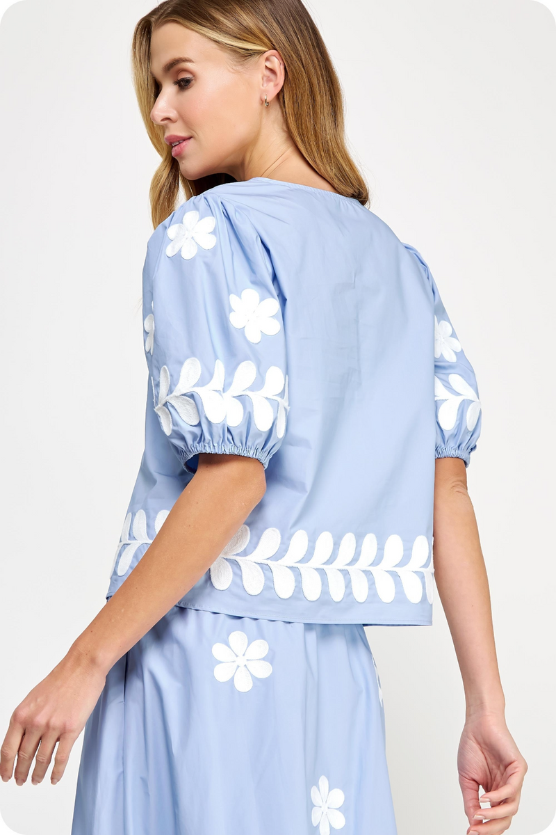 Light Gray Ivie Flower Embroidery Top Top
