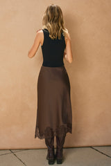 Rosy Brown The It-Girl Lace Satin Skirt Midi Skirt