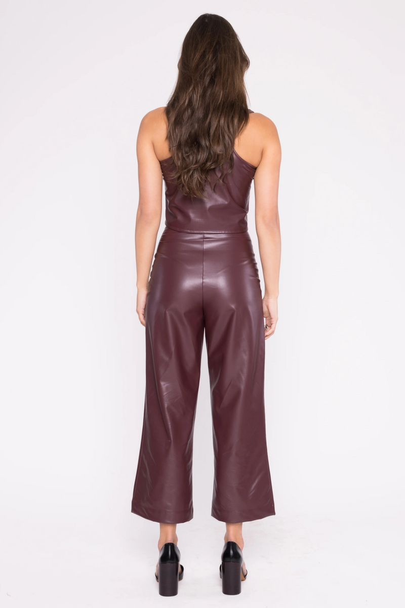Dark Olive Green Vegan Leather Straight Leg Pant: Cropped Pants