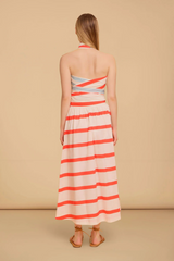 Tan Kit Skirt in Beacon Stripe Midi Skirt