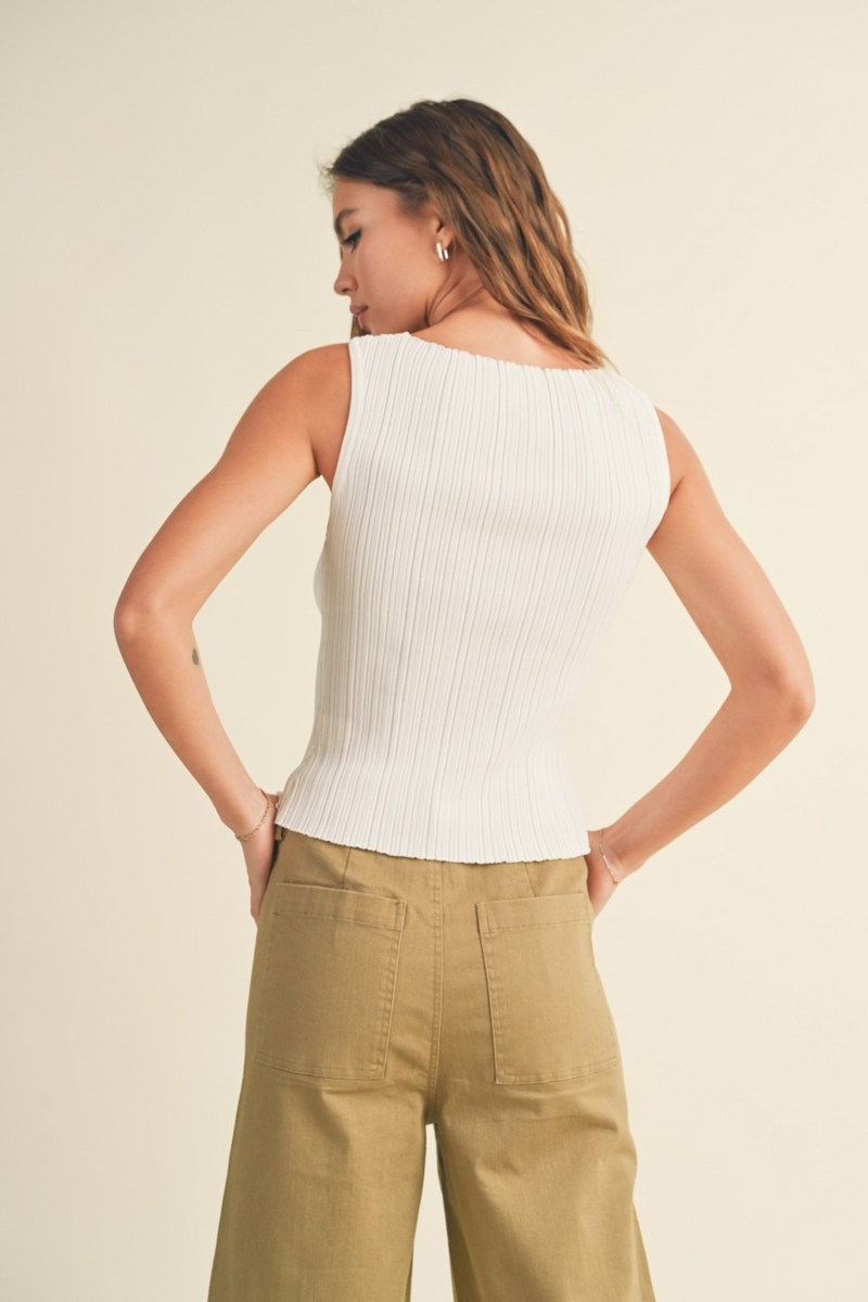 Antique White Reed Ribbed Knit Top Top