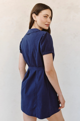 Light Gray Short Sleeve Seam Puritan Collar Dress Mini Dress