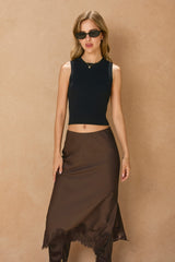 Rosy Brown The It-Girl Lace Satin Skirt Midi Skirt