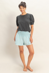 Antique White Vega Smocked Mineral Wash Shorts Short