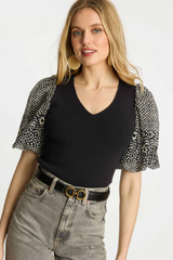 Black Andrea Top in Indigo Dot Top
