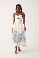 Lavender Off-White Mergulho Cut-Out Linen Midi Dress Maxi Dress