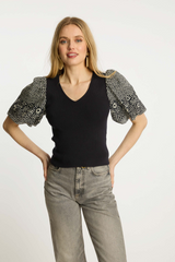 Dark Slate Gray Andrea Top in Indigo Dot Top