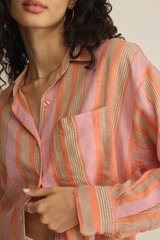 Light Gray The Perfect Linen Stripe Top Shirts & Tops