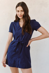 Gray Short Sleeve Seam Puritan Collar Dress Mini Dress