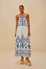 Tan Shell Garden Off White Sleeveless Midi Dress Midi Dress