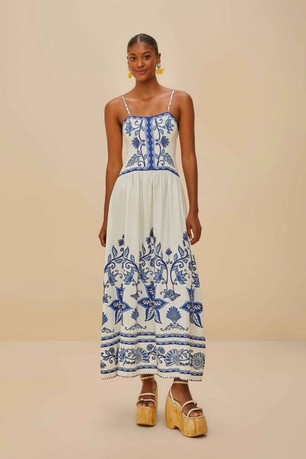 Tan Shell Garden Off White Sleeveless Midi Dress Midi Dress