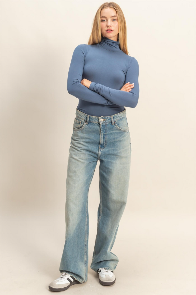 Light Gray Pandi Long Sleeve Turtleneck Top Top