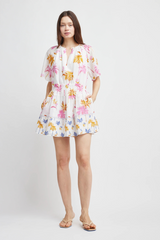 Lavender Abby Cinced Smocked Mini Dress in Palm Print Midi Dress