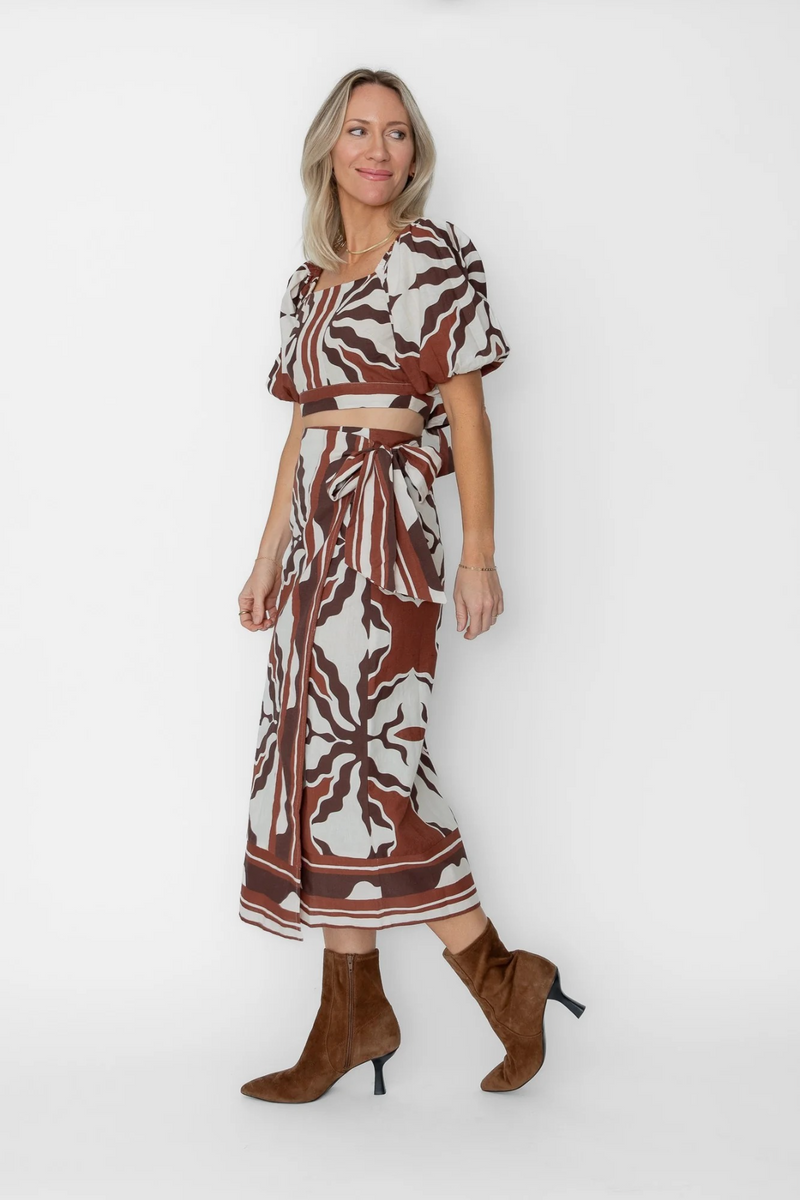 Lavender Christine Wrap Skirt in Capucine Border Print Midi Skirt