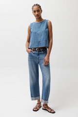 Light Gray Kacey Mid Rise Cuffed Straight Jean | Laguna Jeans