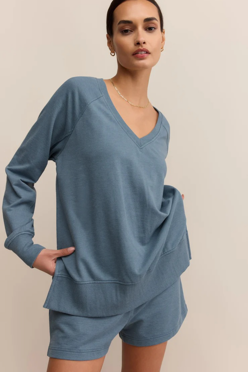 Dark Slate Gray Modern V Neck Weekender Sweater