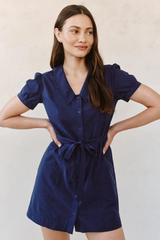 Light Gray Short Sleeve Seam Puritan Collar Dress Mini Dress