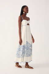 Lavender Off-White Mergulho Cut-Out Linen Midi Dress Maxi Dress