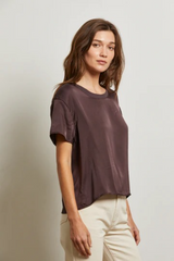 Light Gray Delphine Satin Crew Neck Tee Top