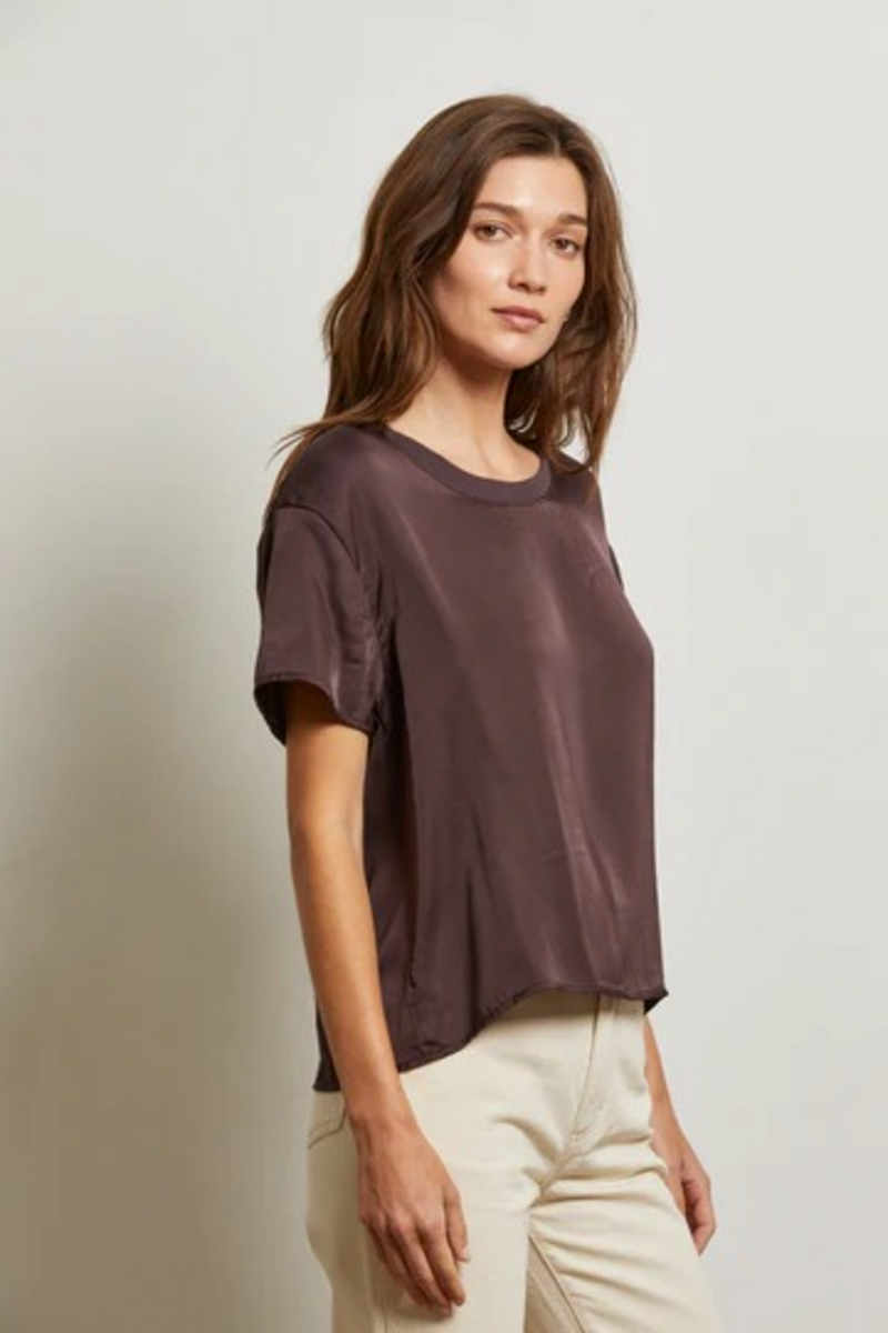 Light Gray Delphine Satin Crew Neck Tee Top