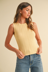 Wheat Reed Ribbed Knit Top Top