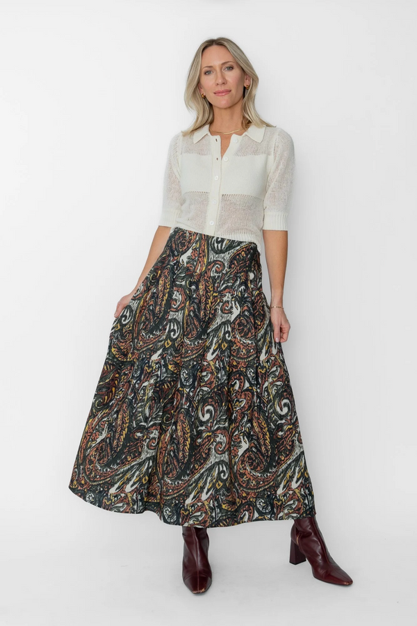 Light Gray Veronique Ankle Skirt in Emilie Ikat Paisley Maxi Skirt