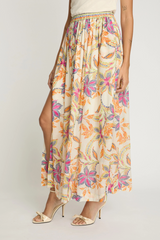 Light Gray Kai Skirt in Stitched Flower Maxi Skirt