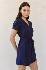 Light Gray Short Sleeve Seam Puritan Collar Dress Mini Dress