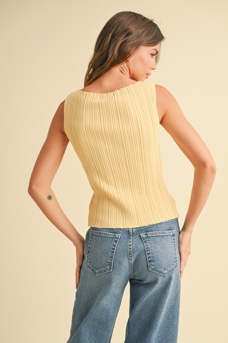 Wheat Reed Ribbed Knit Top Top