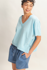 Antique White Niles Oversized V-Neck Top T Shirt