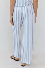 Gray Beach Pant With Tassel Drawstring in Rosewood Stripe Pant