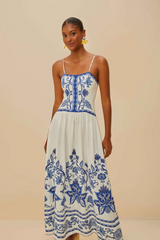 Tan Shell Garden Off White Sleeveless Midi Dress Midi Dress