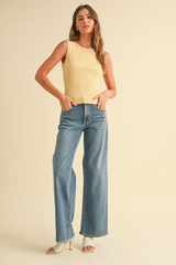 Wheat Reed Ribbed Knit Top Top