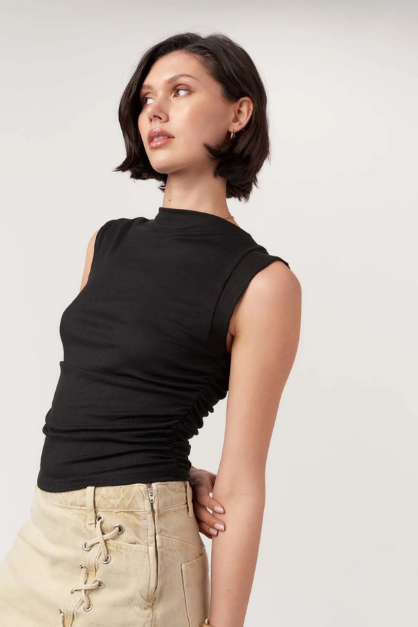 Black Carine Shirred Side Rib Tank Tank