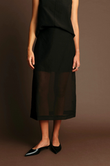 Black Hugh Sheer Skirt Midi Skirt