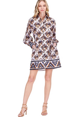 Thistle Long Sleeve Shirtdress in Diamond Palm Mini Dress