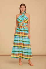 Tan Georgia Skirt in Summit Check Midi Skirt