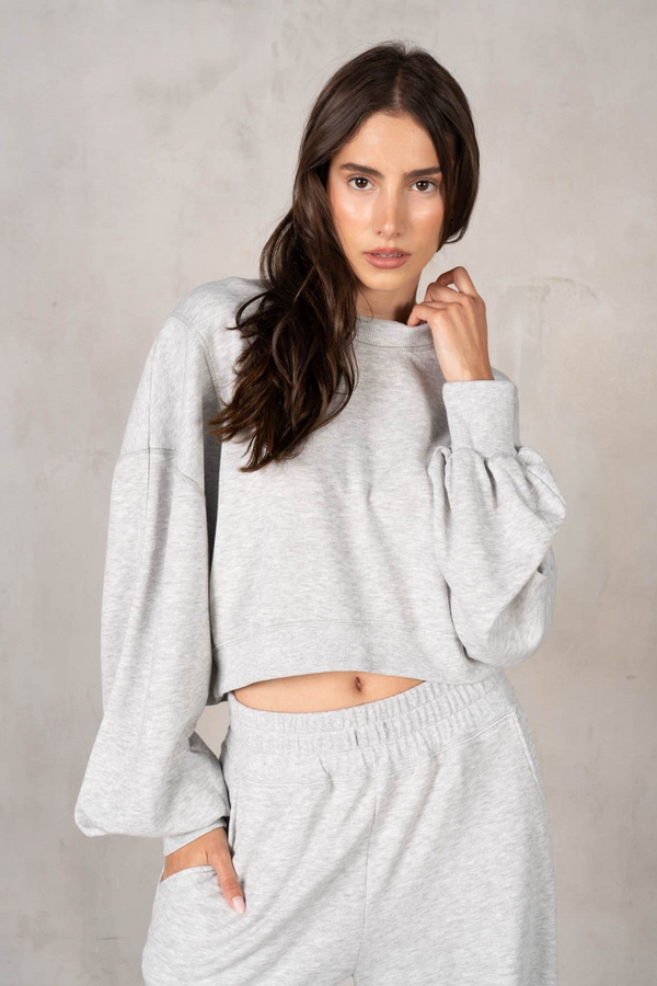 Gray Collins Rib Cropped Sweatshirt Sweatshirt
