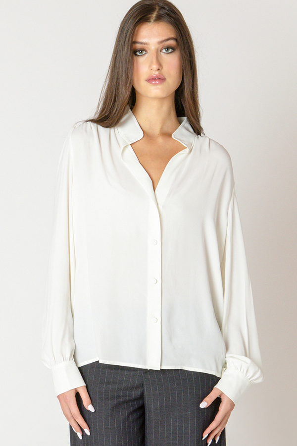 Antique White Relaxed Button Front Blouse Shirt
