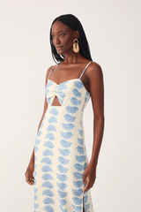 Lavender Off White Aquarium Cut-Out Linen Maxi Dress Maxi Dress