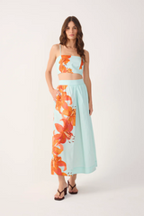 Misty Rose Blue Lily Crop Top and Midi Skirt Outfit Sets