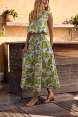 Dark Olive Green Georgia Skirt in Zest Leaves Midi Skirt