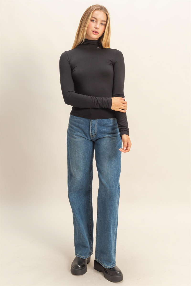 Dark Slate Gray Pandi Long Sleeve Turtleneck Top Top