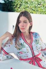 Light Steel Blue Cape Midi in Ivory Garden Soiree Midi Dress