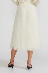 Light Gray Sharlene Pleated Tulle Skirt Midi Skirt