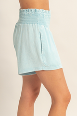 Antique White Vega Smocked Mineral Wash Shorts Short