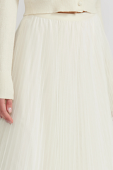 Light Gray Sharlene Pleated Tulle Skirt Midi Skirt